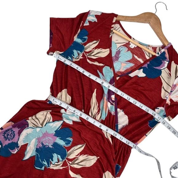 Emberley faux wrap dress high low rusty red blue lavender floral size medium - Picture 9 of 10